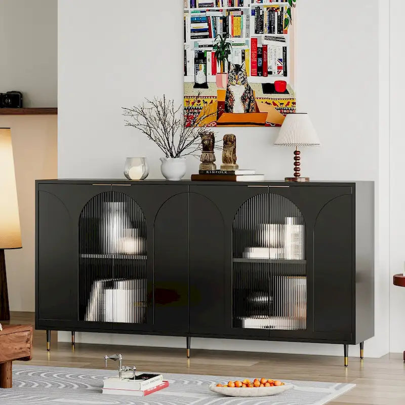 Wooden Accent Cabinet with 4 Glass Doors 6