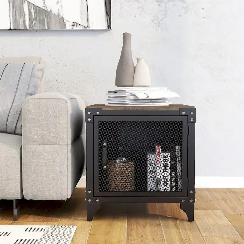 Set di 2 tavolini da caffè e laterali Conner Rustic in noce scuro e acciaio di Furniture of America