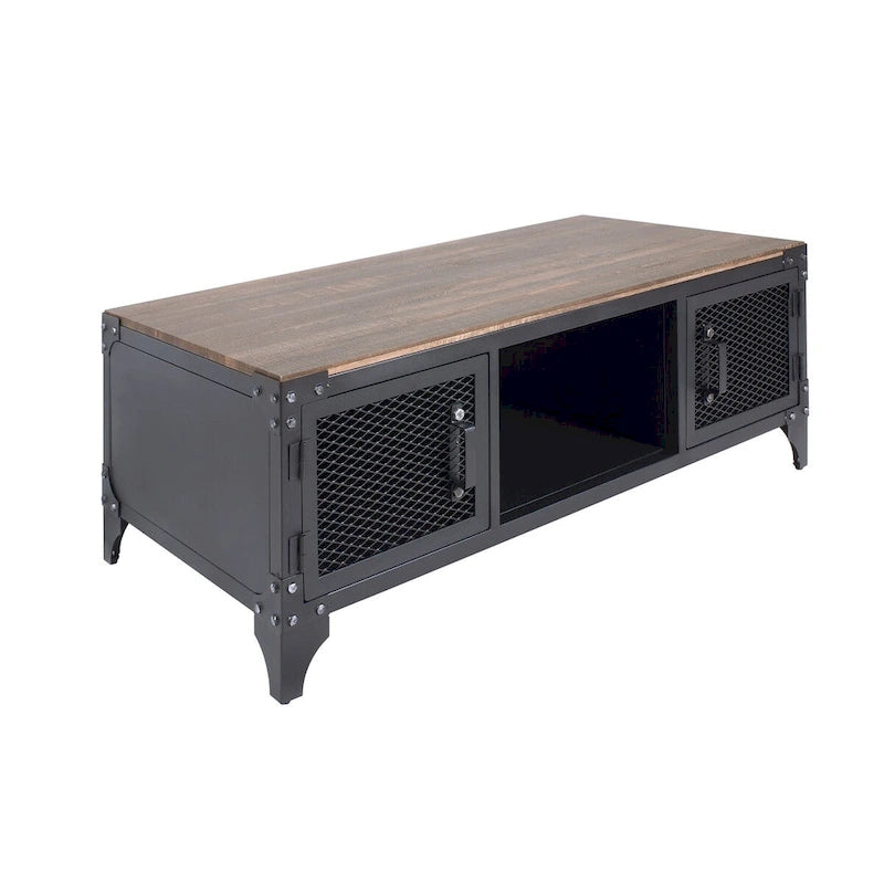 Conner Rustic Dark Walnut Steel 2-Piece Storage Coffee and End Table Set by Furniture of America 5