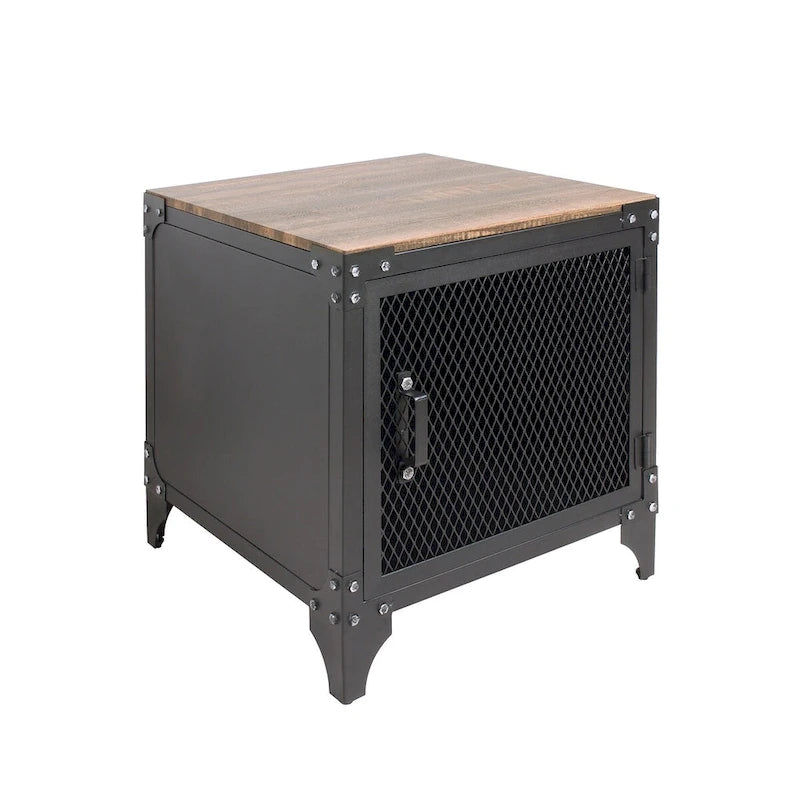 Conner Rustic Dark Walnut Steel 2-Piece Storage Coffee and End Table Set by Furniture of America 6