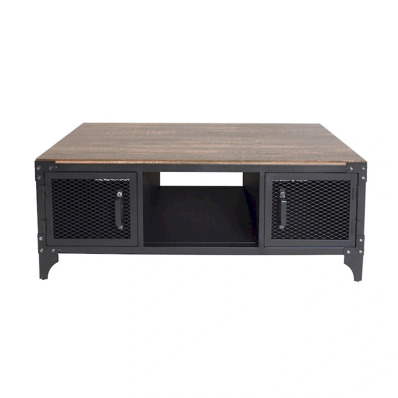 Conner Rustic Dark Walnut Steel 2-Piece Storage Coffee and End Table Set by Furniture of America 7