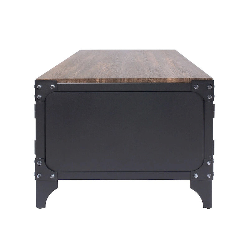 Conner Rustic Dark Walnut Steel 2-Piece Storage Coffee and End Table Set by Furniture of America 8