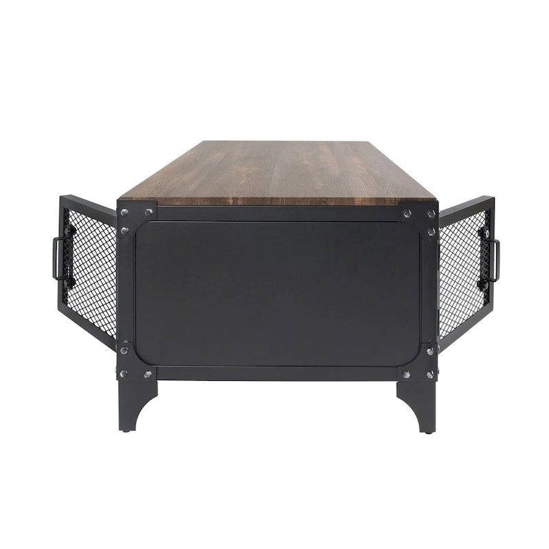 Conner Rustic Dark Walnut Steel 2-Piece Storage Coffee and End Table Set by Furniture of America 9