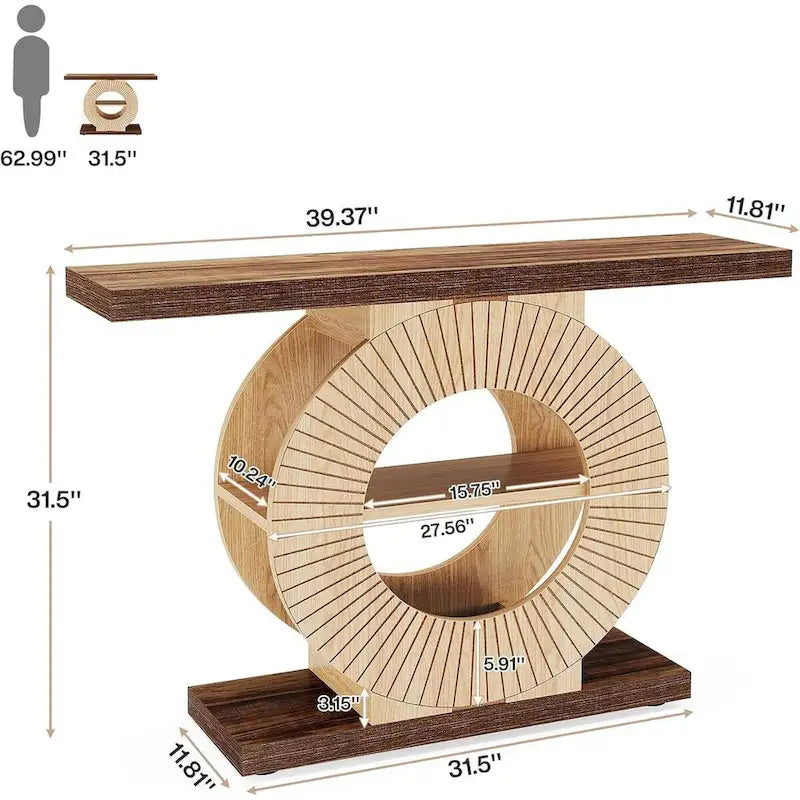Farmhouse Console Table Wood Entry Table with Storage Shelves for Living Room 4