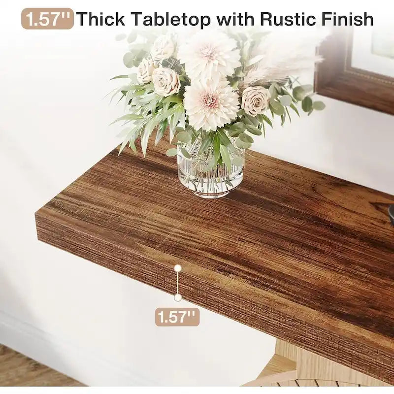 Farmhouse Console Table Wood Entry Table with Storage Shelves for Living Room 5