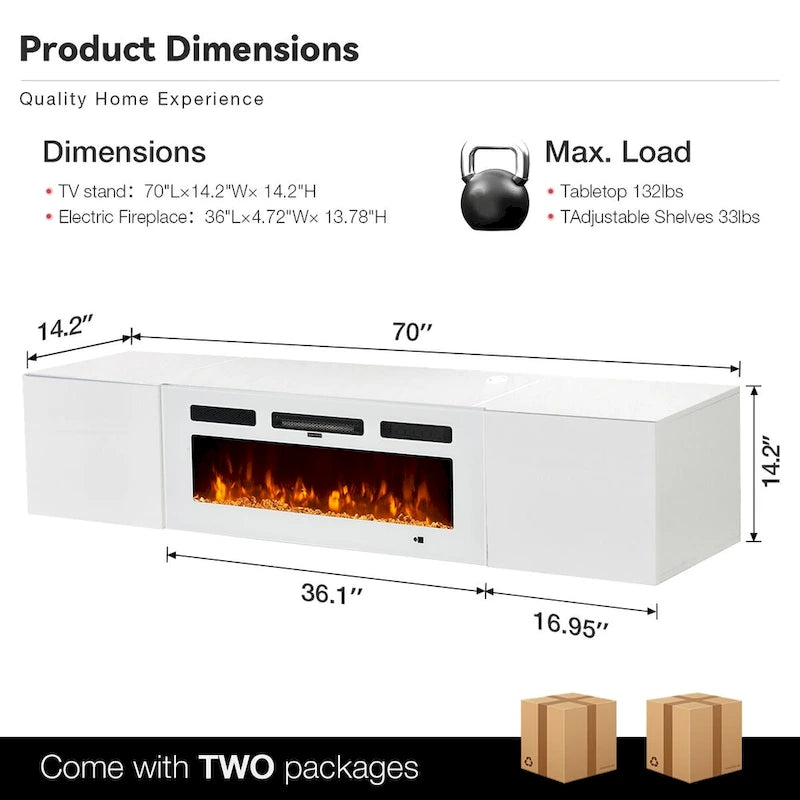 Floating TV Stand with 36 Electric Fireplace 5
