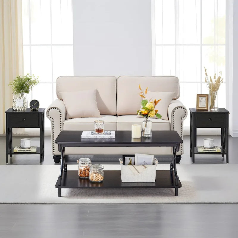 Javlergo Modern 3 Piece Coffee Table Set for Living Room Includes Wood Coffee Table and End Table Set of 2 27