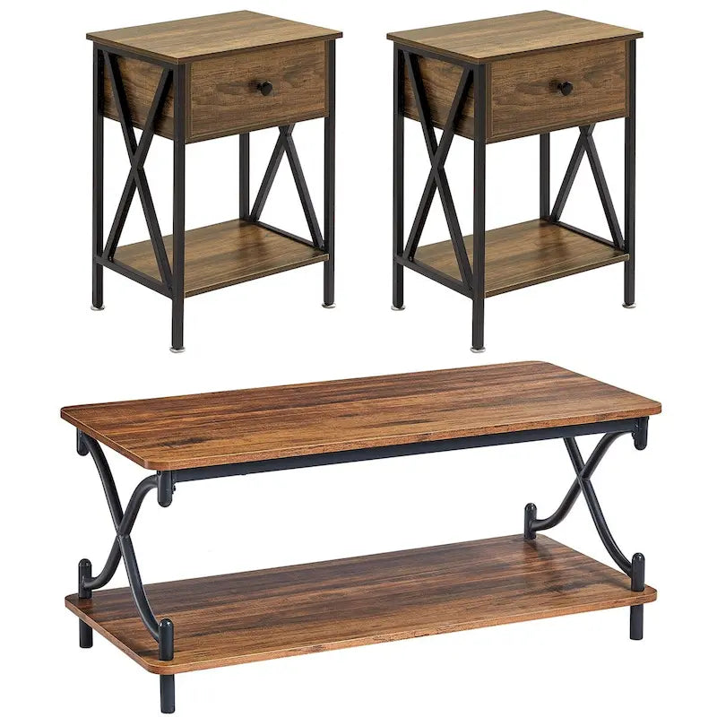 Javlergo Modern 3 Piece Coffee Table Set for Living Room Includes Wood Coffee Table and End Table Set of 2 28
