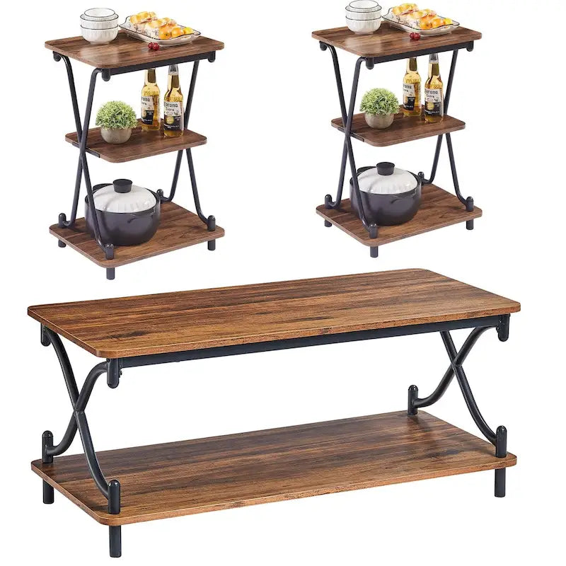Javlergo Modern 3 Piece Coffee Table Set for Living Room Includes Wood Coffee Table and End Table Set of 2 30