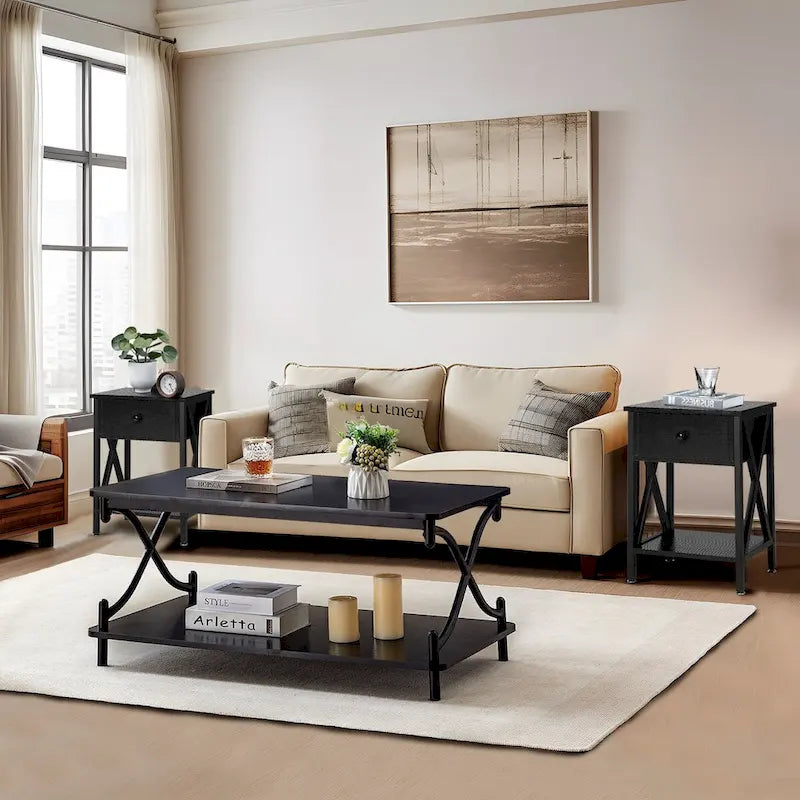 Javlergo Modern 3 Piece Coffee Table Set for Living Room Includes Wood Coffee Table and End Table Set of 2 2