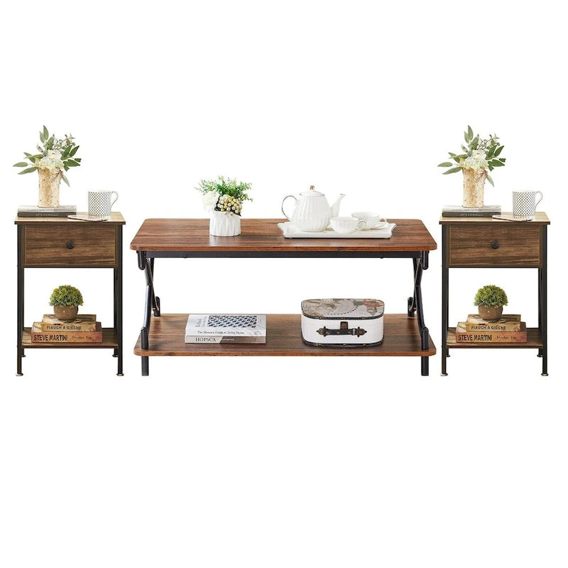 Javlergo Modern 3 Piece Coffee Table Set for Living Room Includes Wood Coffee Table and End Table Set of 2 18