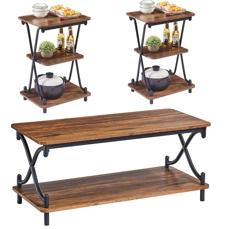 Javlergo Modern 3 Piece Coffee Table Set for Living Room Includes Wood Coffee Table and End Table Set of 2 25