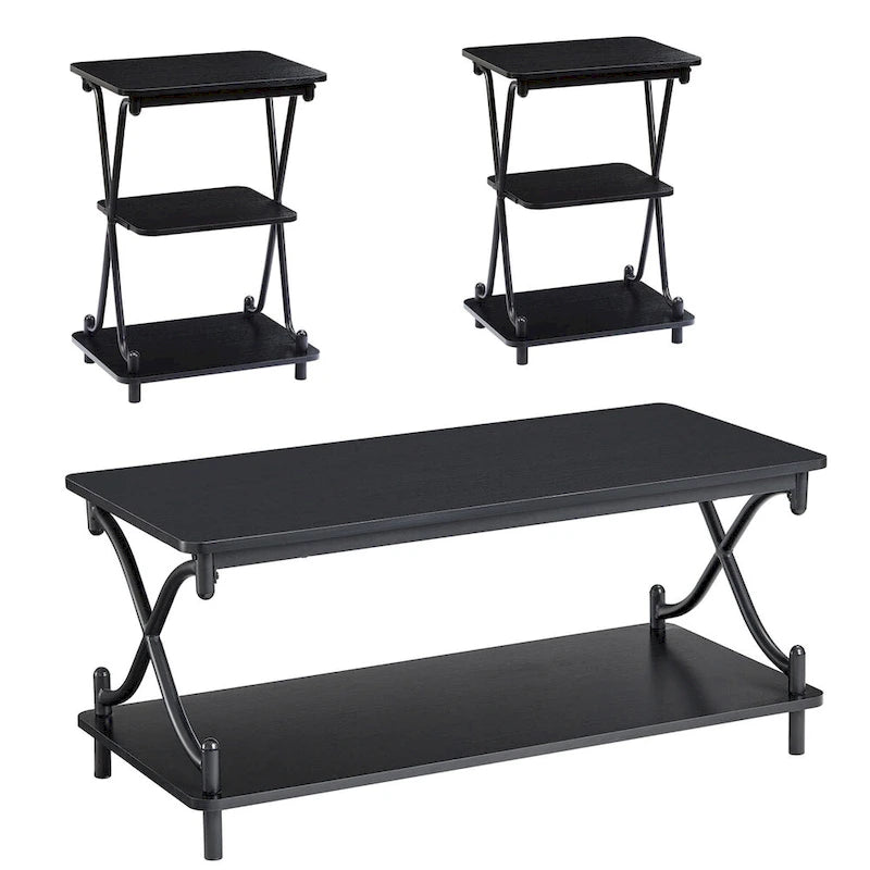 Javlergo Modern 3 Piece Coffee Table Set for Living Room Includes Wood Coffee Table and End Table Set of 2 26