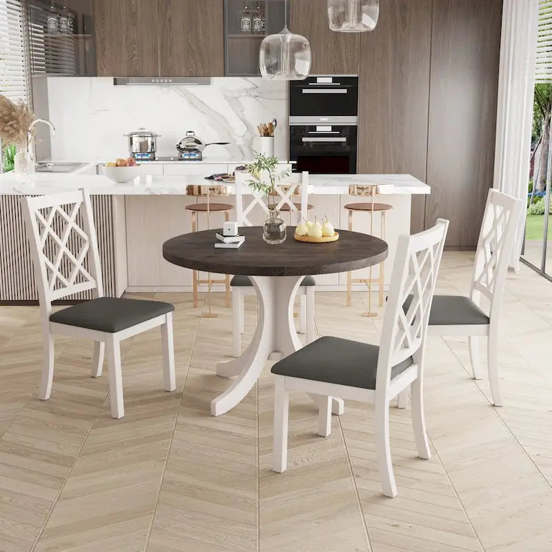 5-Piece Round Dining Table Set with Upholstered Chairs