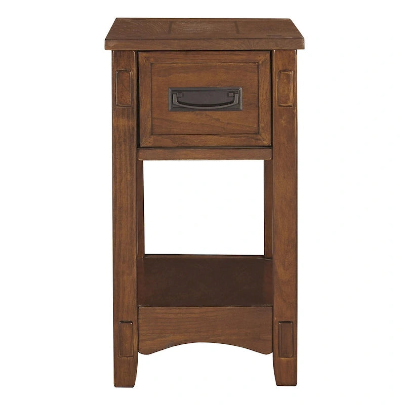 Tavolino/comodino con cassetto e ripiano inferiore aperto, Marrone