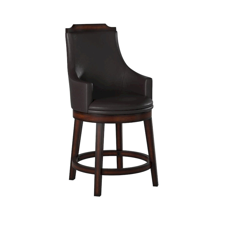 Wood & Leather Counter Height Chair with Swivel Mechanism, Brown & Black, Set of 2 3