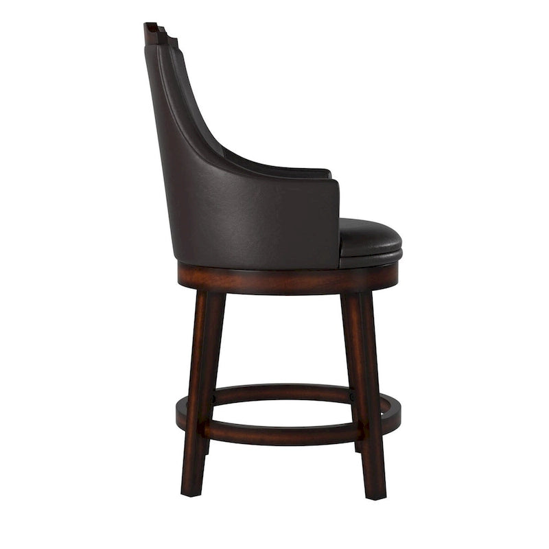 Wood & Leather Counter Height Chair with Swivel Mechanism, Brown & Black, Set of 2 4