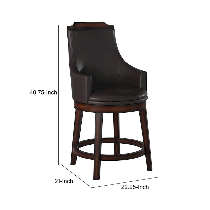 Wood & Leather Counter Height Chair with Swivel Mechanism, Brown & Black, Set of 2 5