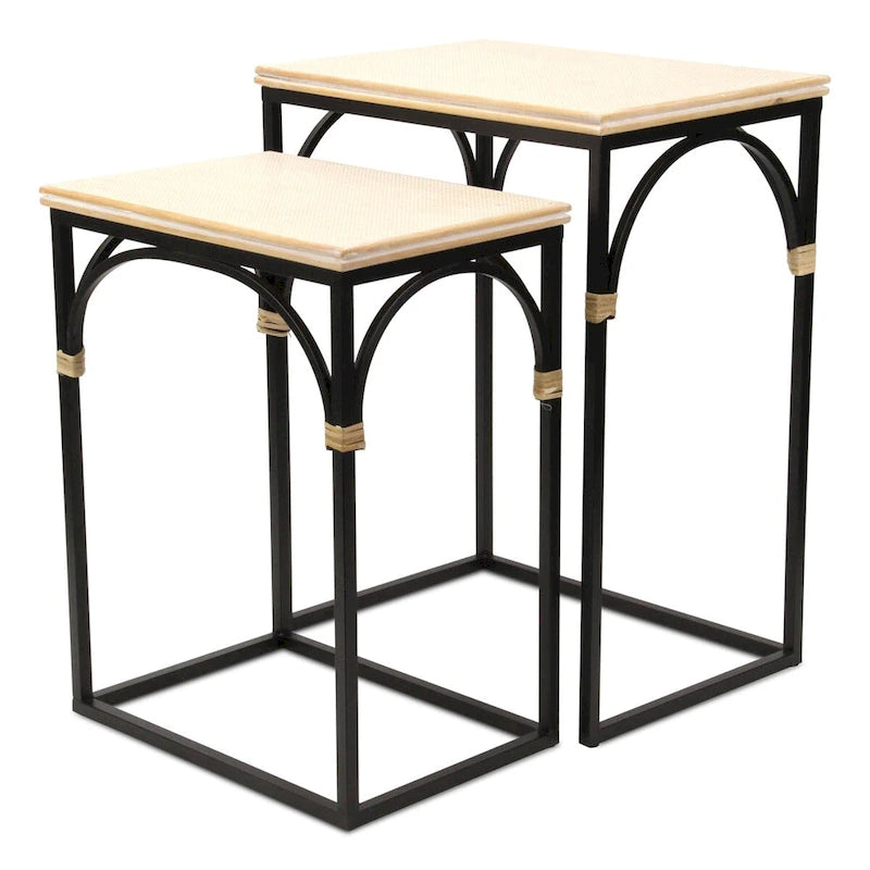 Claudette Set of 2 Rattan Accented Wood & Metal Rectangle Side Tables 4