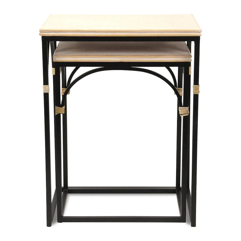 Claudette Set of 2 Rattan Accented Wood & Metal Rectangle Side Tables 6