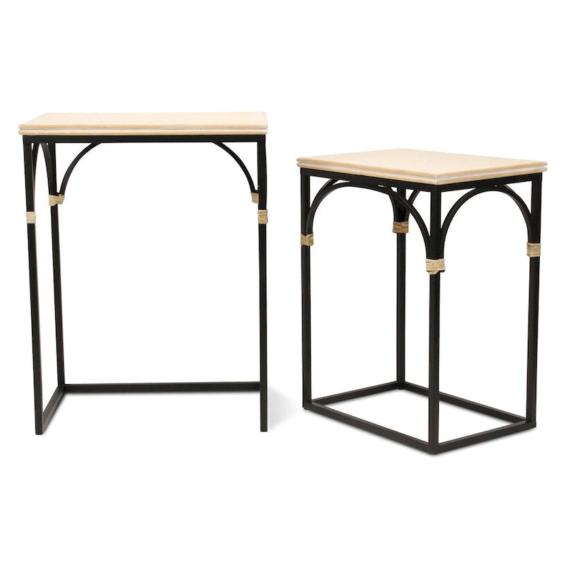 Claudette Set of 2 Rattan Accented Wood & Metal Rectangle Side Tables 7