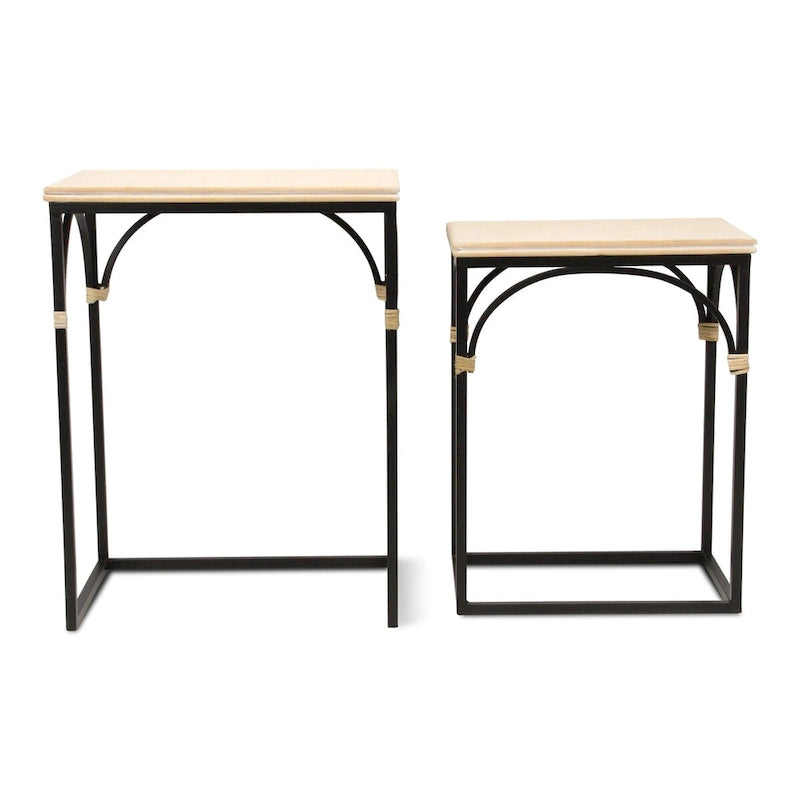 Claudette Set of 2 Rattan Accented Wood & Metal Rectangle Side Tables 8