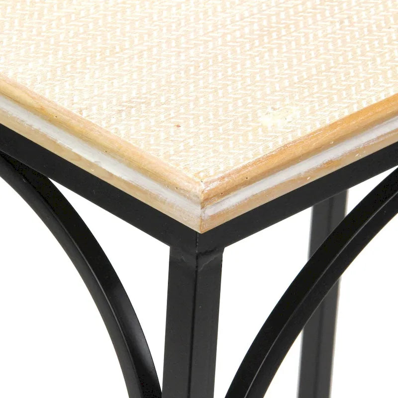 Claudette Set of 2 Rattan Accented Wood & Metal Rectangle Side Tables 9