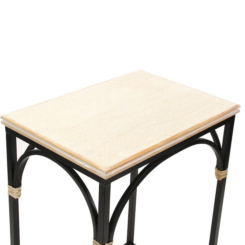 Claudette Set of 2 Rattan Accented Wood & Metal Rectangle Side Tables 10