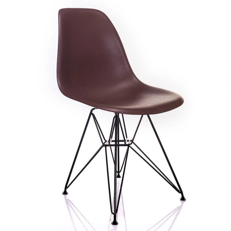 Nature Series Brown Wood Grain DSR Mid-Century Modern Dining Accent Side Chair with Black Eiffel Steel Leg 6