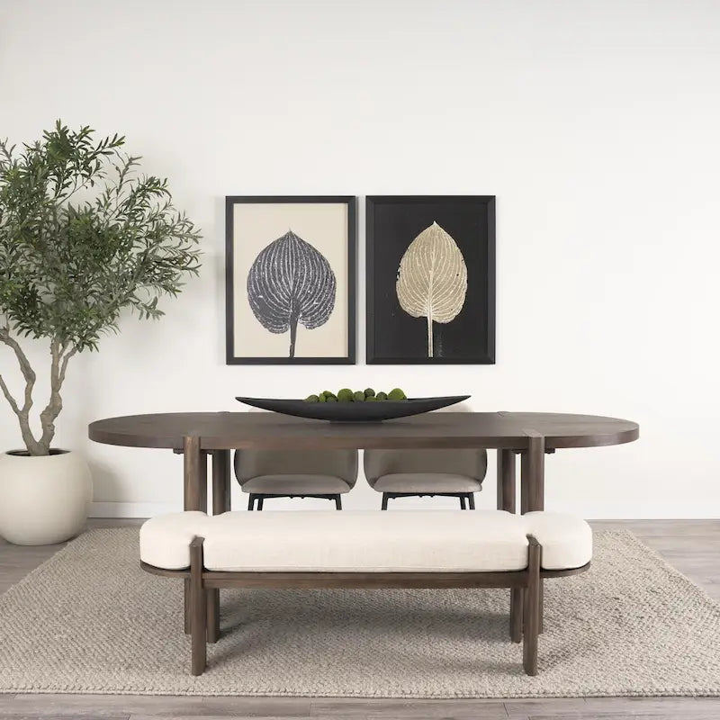 Sohan Dark Elm Wood Oval Dining Table - 91.0L x 38.0W x 30.0H 8