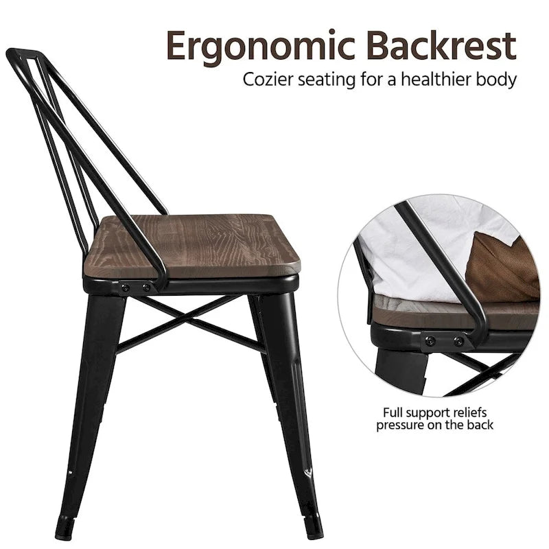 Yaheetech Metal Dining Bench with Wooden Top and Detachable Backrest, Black 4