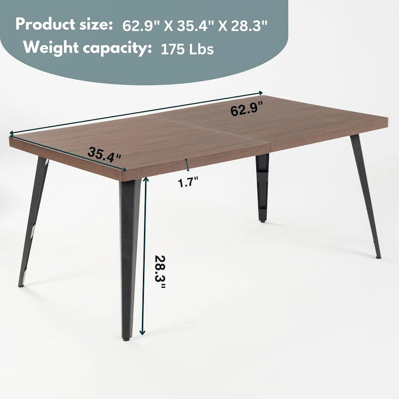 HomyLin 63-inch Dining Table Rectangular for 4-6 with Wooden Top and Metal Legs 8