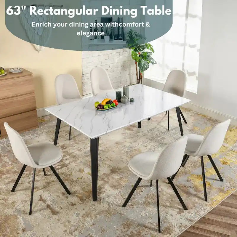 HomyLin 63-inch Dining Table Rectangular for 4-6 with Wooden Top and Metal Legs 17