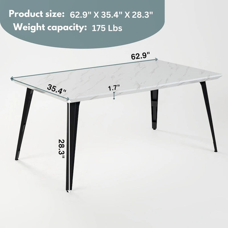 HomyLin 63-inch Dining Table Rectangular for 4-6 with Wooden Top and Metal Legs 19
