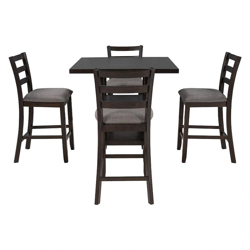 5 PCS Wooden Counter Height Dining Set with Padded Chairs and Storage Shelving 11