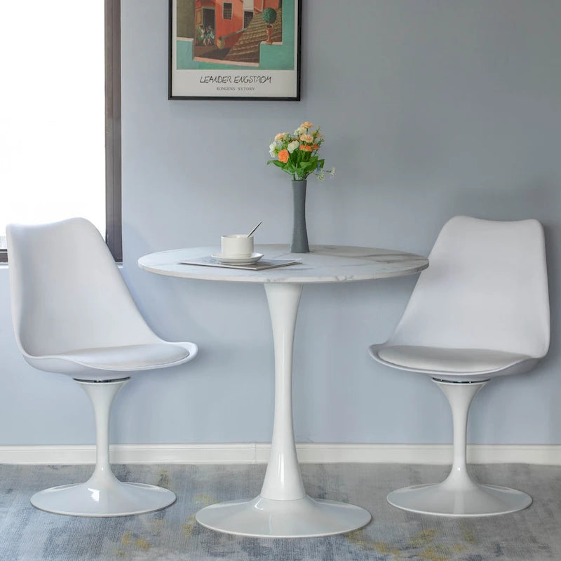 Mid-Century Modern Swivel Tulip Side Chair with Comfortable Cushioned Seat, White Polypropylene Accent Side Chair 3