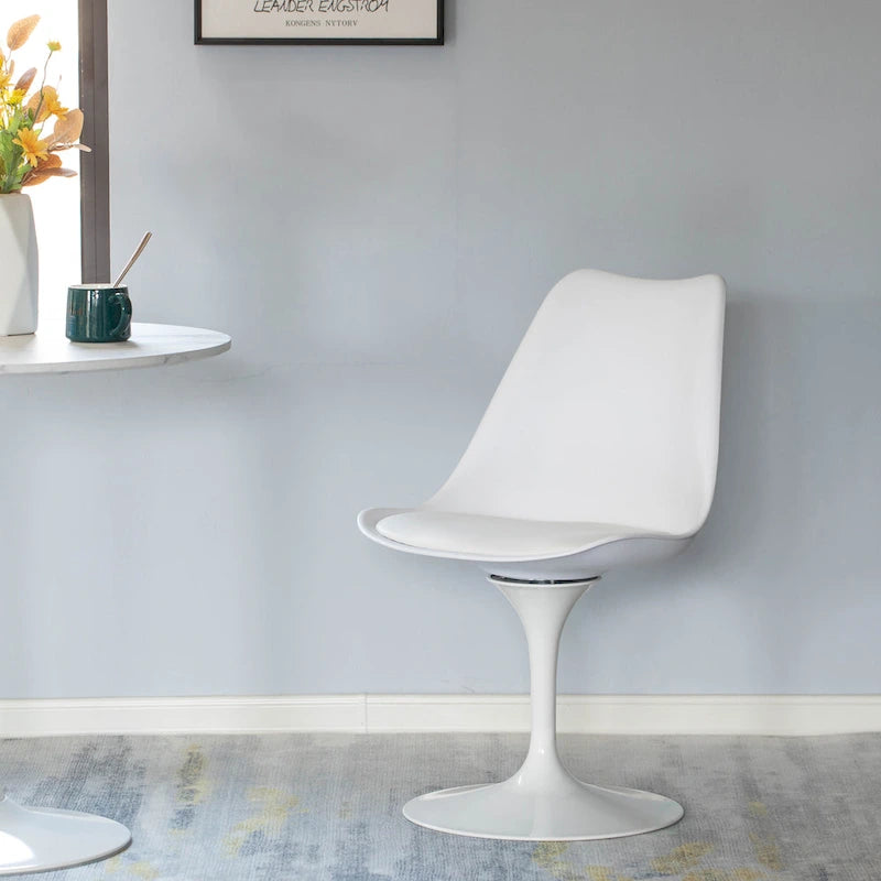 Mid-Century Modern Swivel Tulip Side Chair with Comfortable Cushioned Seat, White Polypropylene Accent Side Chair 4