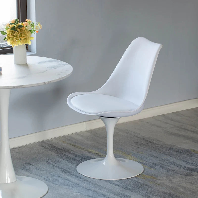 Mid-Century Modern Swivel Tulip Side Chair with Comfortable Cushioned Seat, White Polypropylene Accent Side Chair 5
