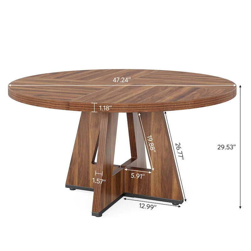 47 Inch Round Dining Table for 4, Wood Farmhouse Dinner Dinning Table for Kitchen Dining Living Room 17