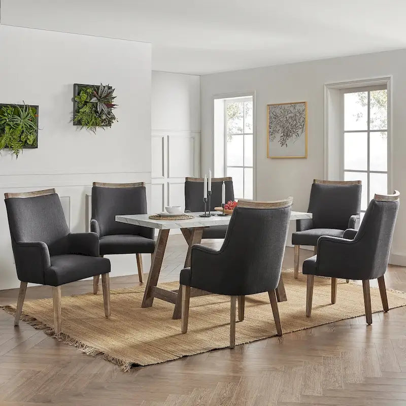 Albert Farmhouse Upholstered Solid Wood Dining Chair Set of 6 by HULALA HOME 24