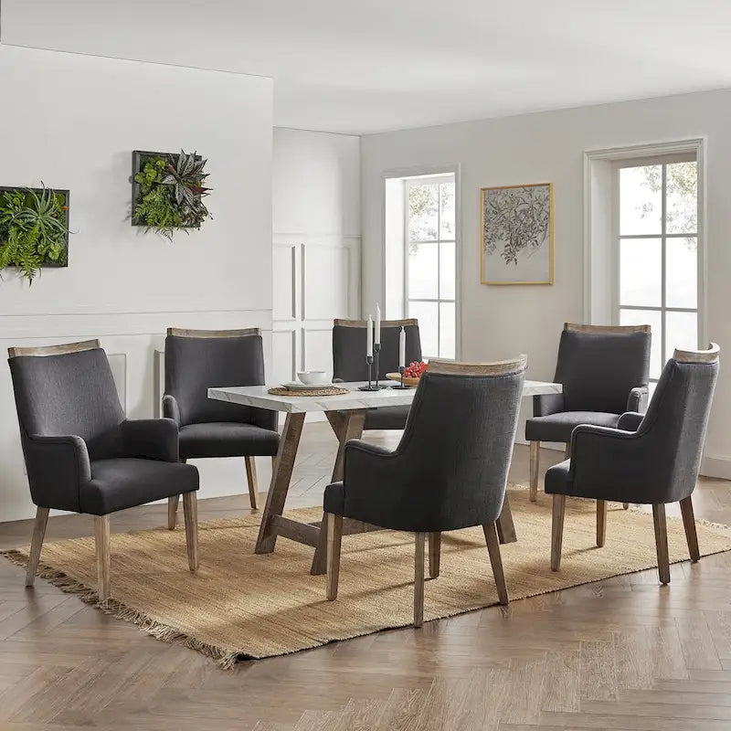 Albert Farmhouse Upholstered Solid Wood Dining Chair Set of 6 by HULALA HOME 4