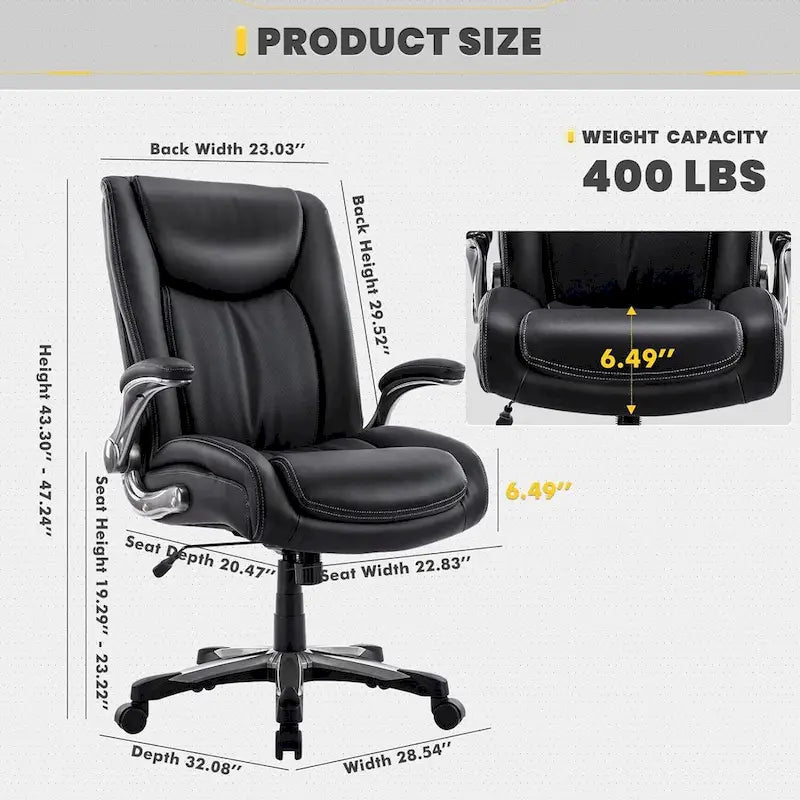 Large Heavy Duty High Back Executive Computer Office Desk Chair Flip-up Arms Wide Thick Seat for Home Office 400LBS 6