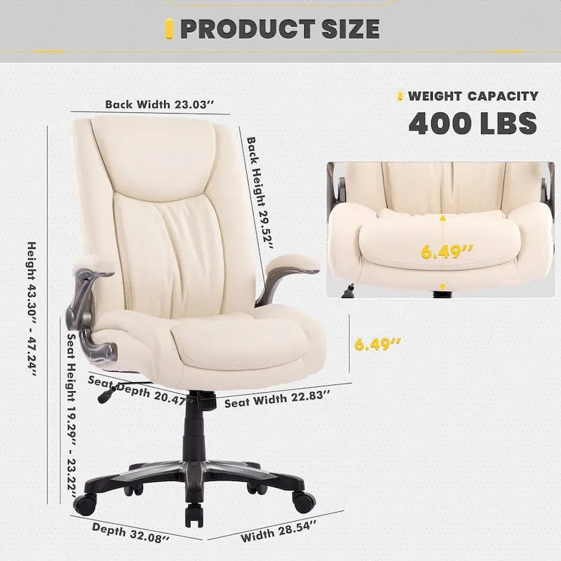 Large Heavy Duty High Back Executive Computer Office Desk Chair Flip-up Arms Wide Thick Seat for Home Office 400LBS 14