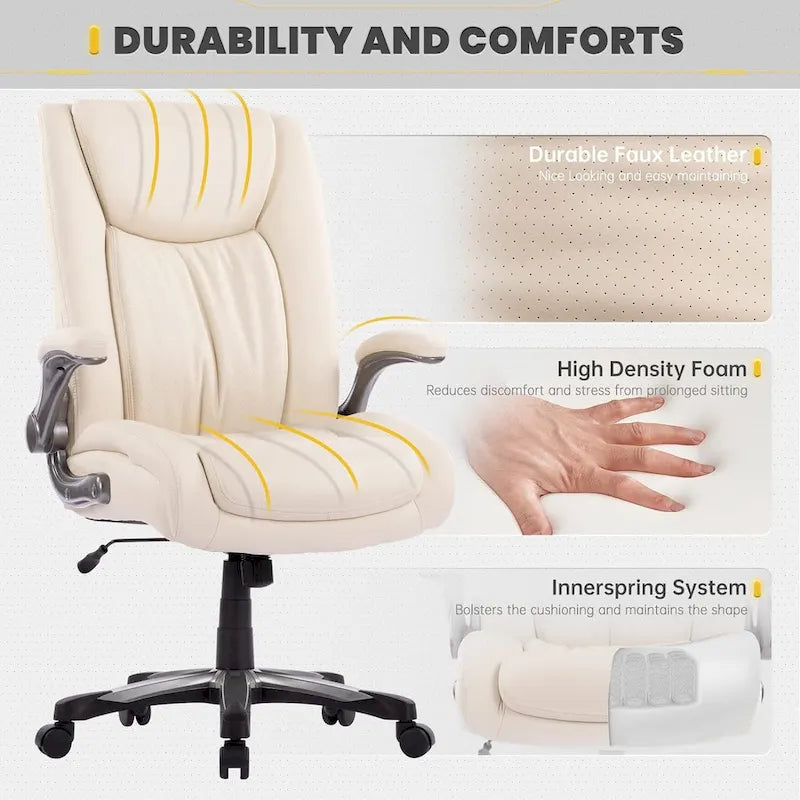 Large Heavy Duty High Back Executive Computer Office Desk Chair Flip-up Arms Wide Thick Seat for Home Office 400LBS 16