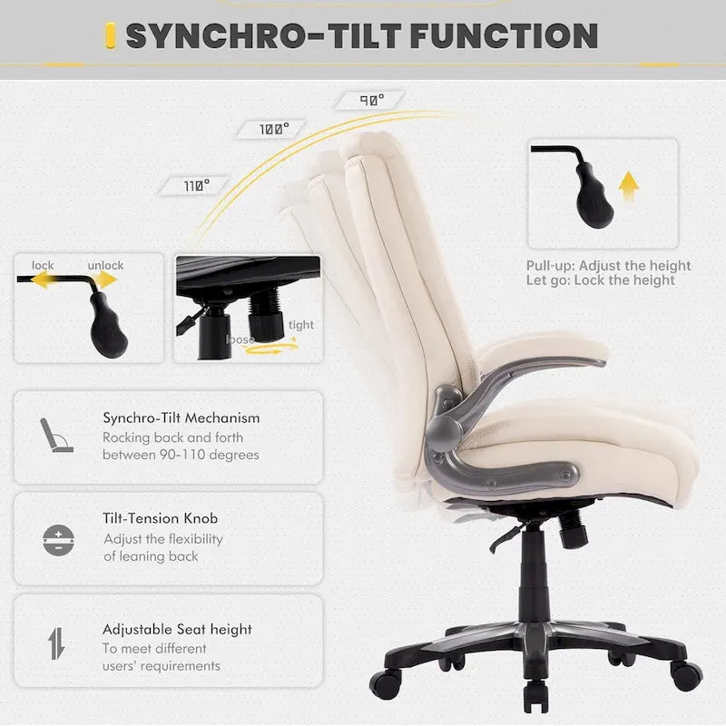 Large Heavy Duty High Back Executive Computer Office Desk Chair Flip-up Arms Wide Thick Seat for Home Office 400LBS 18