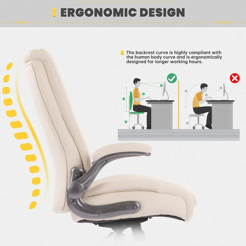 Large Heavy Duty High Back Executive Computer Office Desk Chair Flip-up Arms Wide Thick Seat for Home Office 400LBS 19