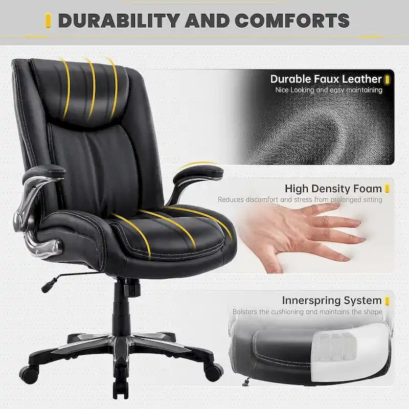 Large Heavy Duty High Back Executive Computer Office Desk Chair Flip-up Arms Wide Thick Seat for Home Office 400LBS 23