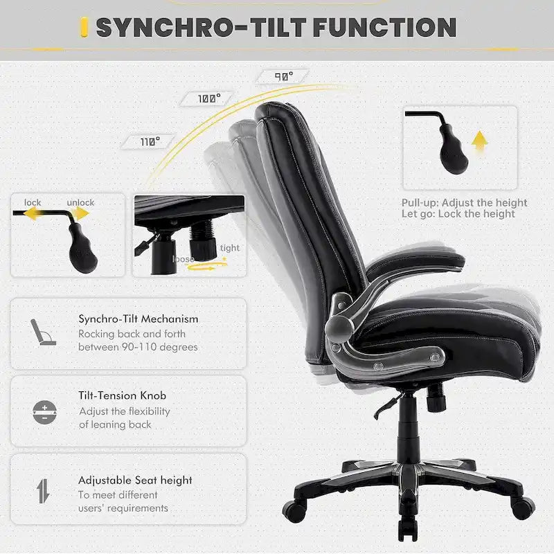 Large Heavy Duty High Back Executive Computer Office Desk Chair Flip-up Arms Wide Thick Seat for Home Office 400LBS 25