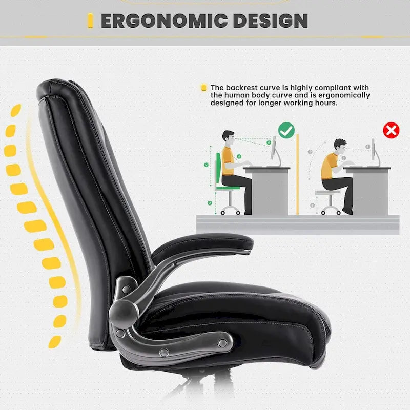 Large Heavy Duty High Back Executive Computer Office Desk Chair Flip-up Arms Wide Thick Seat for Home Office 400LBS 26