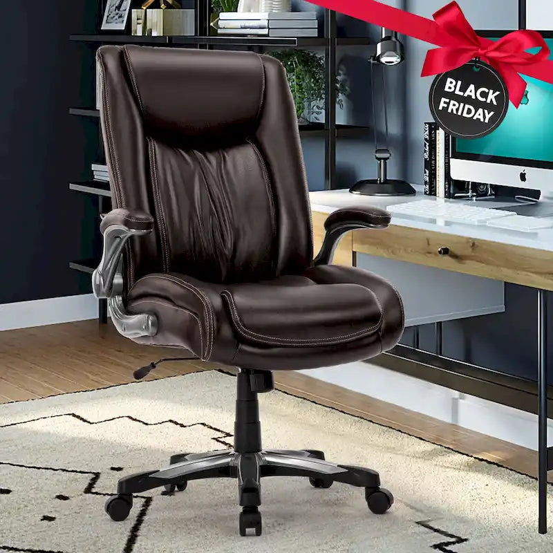 Large Heavy Duty High Back Executive Computer Office Desk Chair Flip-up Arms Wide Thick Seat for Home Office 400LBS 27